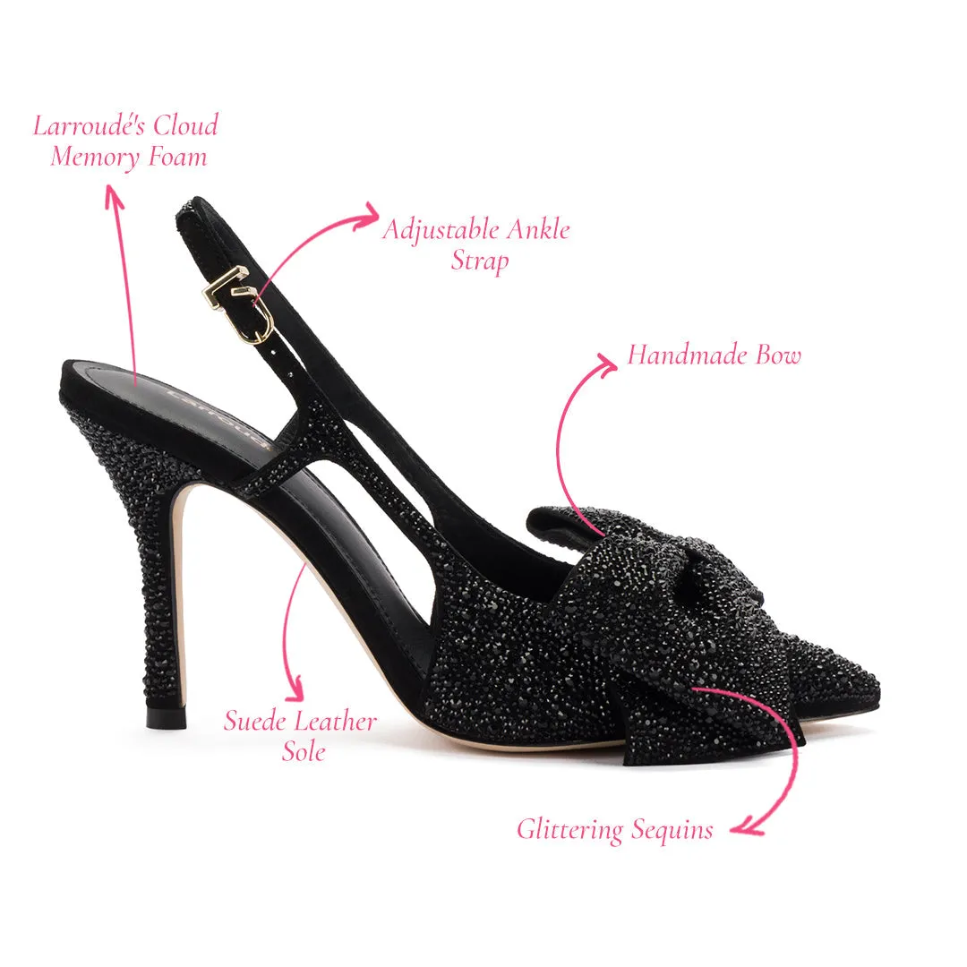 Black Suede Pumps Embellished with Crystals