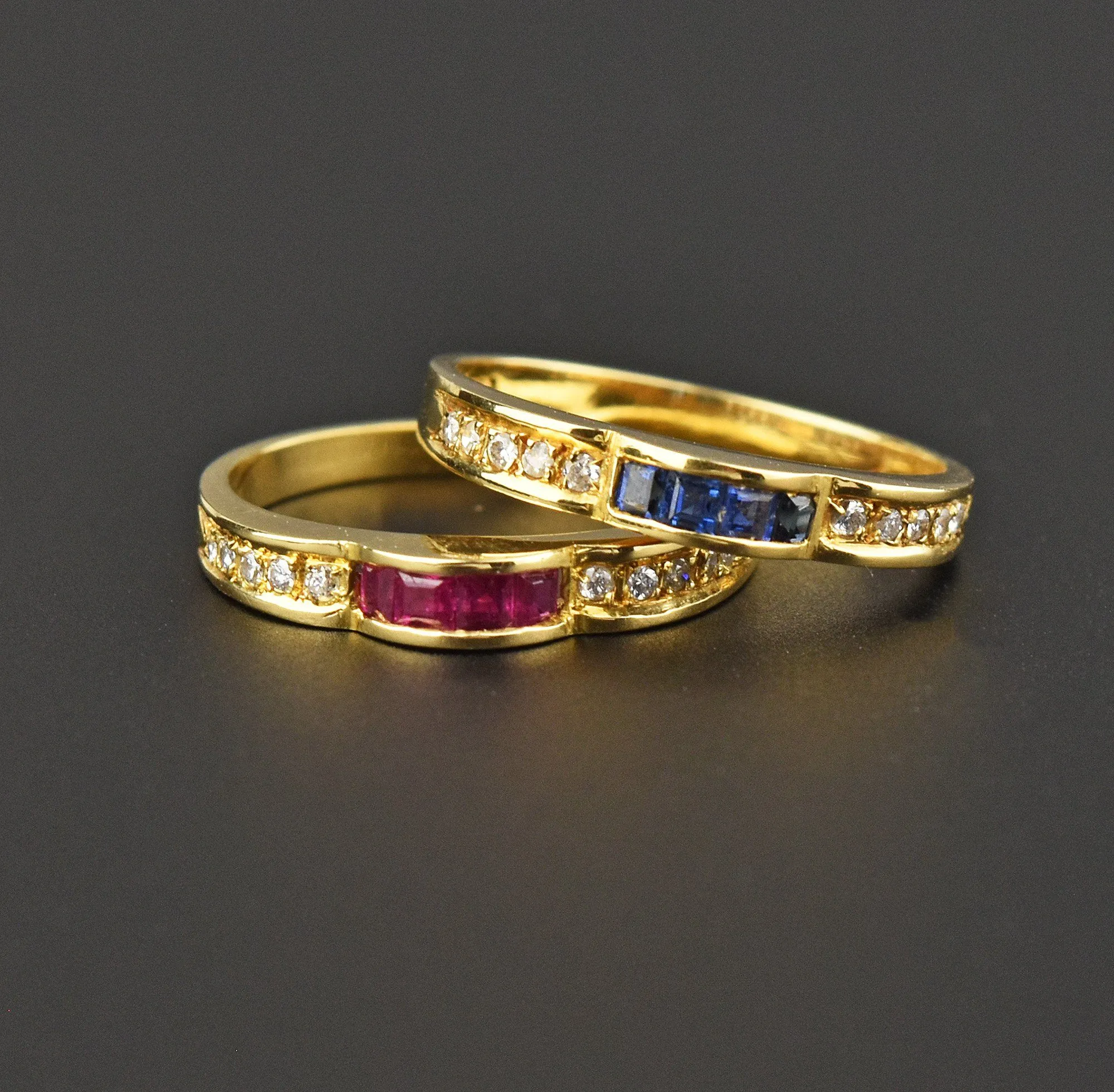 18K Gold Eternity Band Ring with Diamond and Sapphire