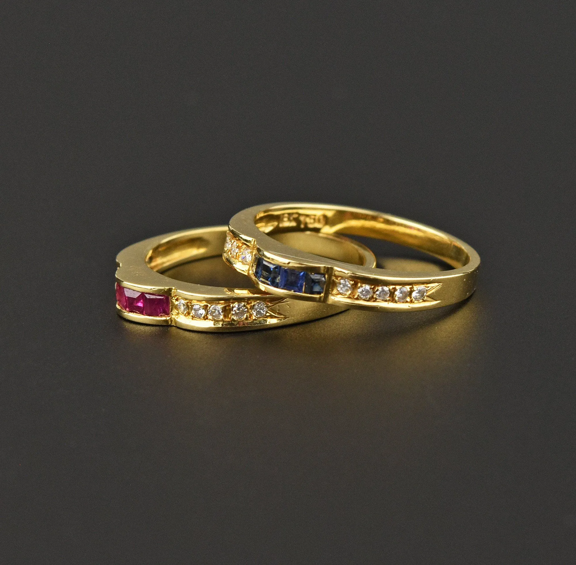 18K Gold Eternity Band Ring with Diamond and Sapphire