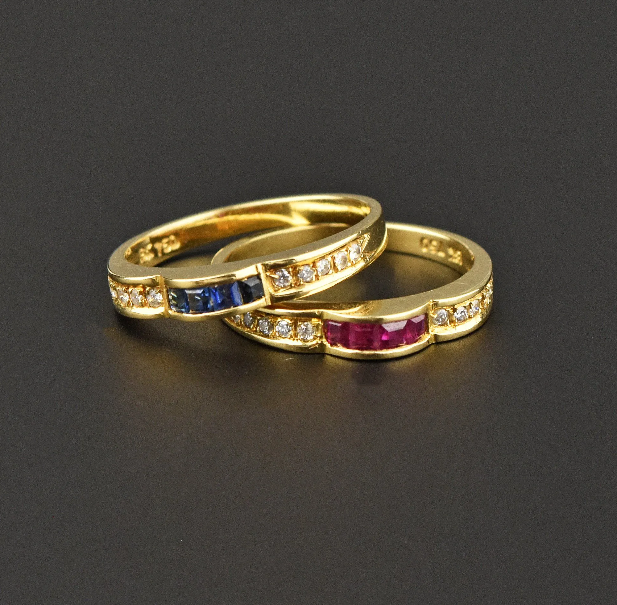 18K Gold Eternity Band Ring with Diamond and Sapphire