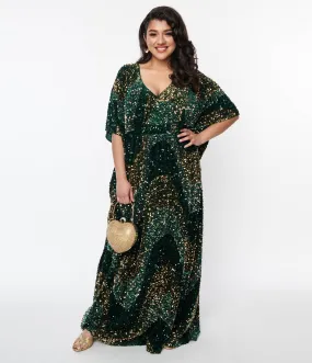 Vintage Burton Caftan Dress with Emerald & Gold Sequins