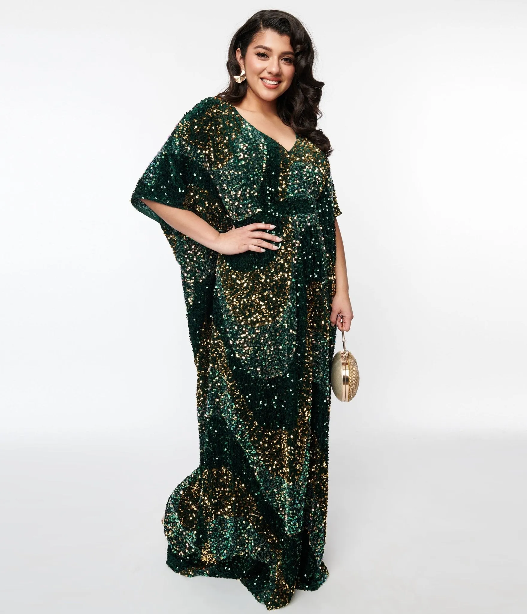 Vintage Burton Caftan Dress with Emerald & Gold Sequins