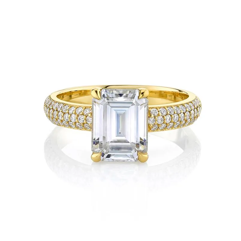 Emerald Cut Diamond Ring with Pave Band