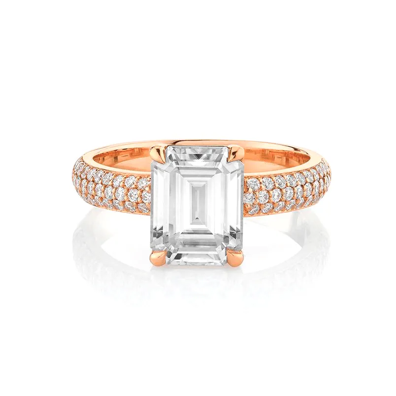 Emerald Cut Diamond Ring with Pave Band