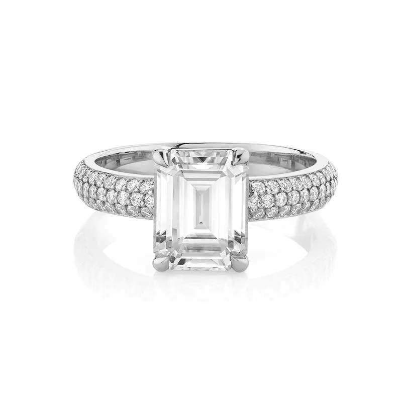 Emerald Cut Diamond Ring with Pave Band