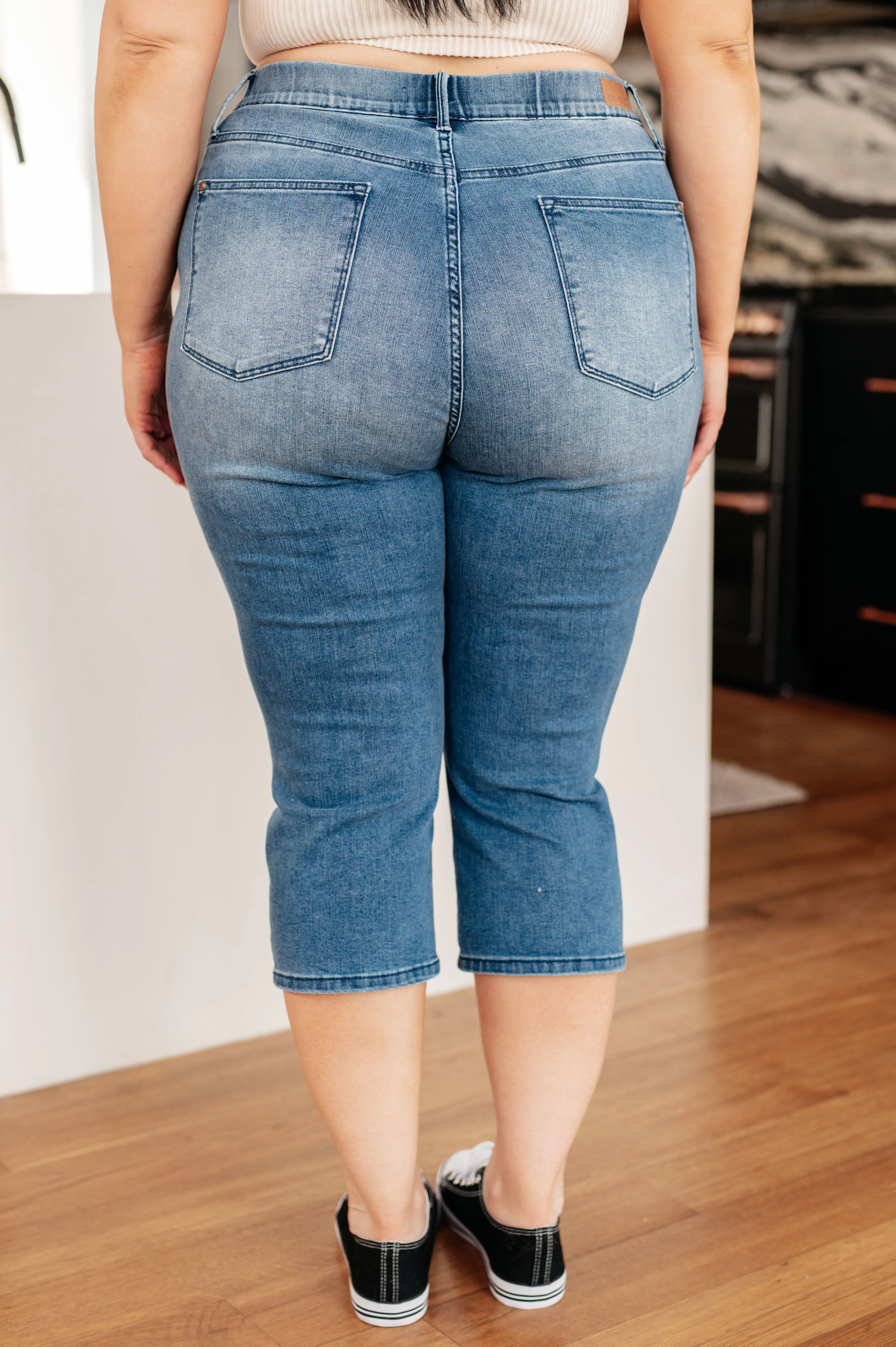 Emily High Rise Pull On Cool Denim Capri Jeans