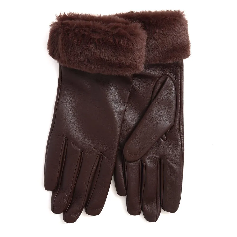 Faux Fur Cuffed Leather Gloves VENITA 324 771