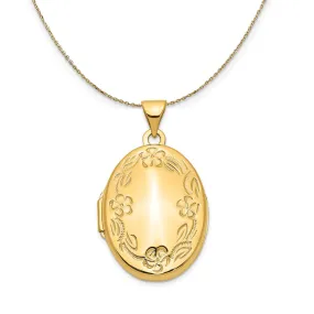 Hand Engraved Floral Oval Locket Necklace