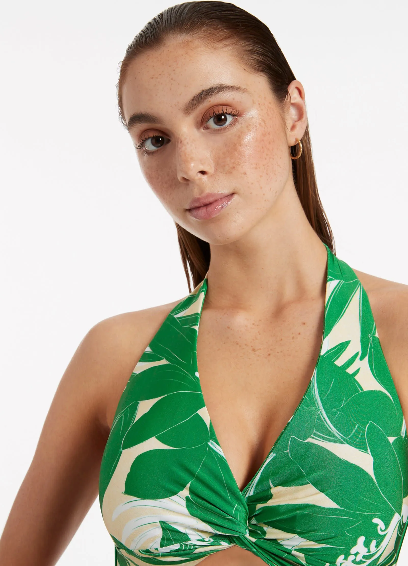 Green Floreale Twist Front Top