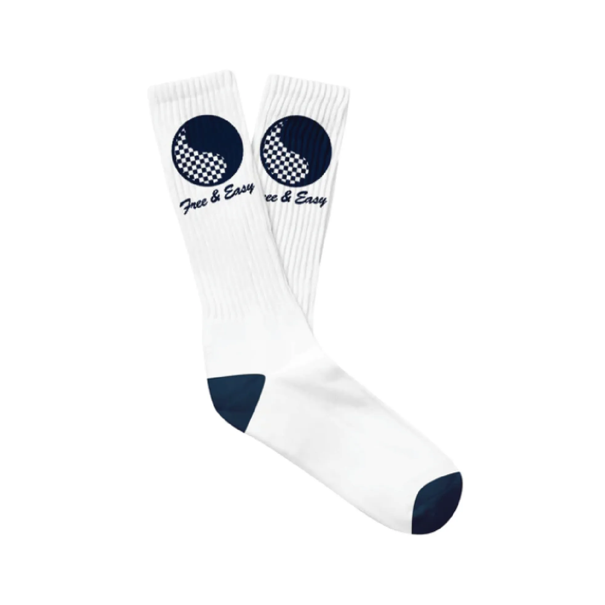 FREE & EASY CHECKERED YIN YANG SOCKS (White/Navy