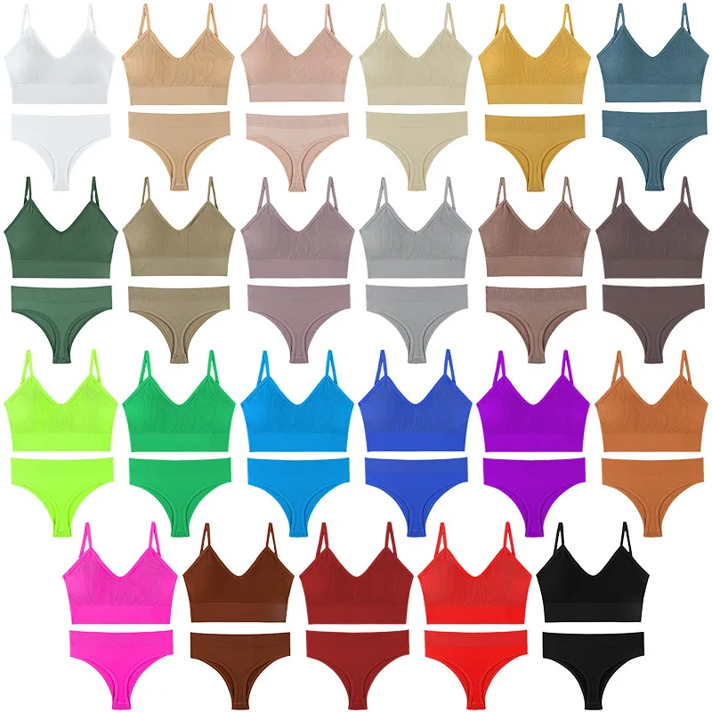 French Backless Push Up Set with G-String, Seamless Bralette, and Soft Tank Crop Top