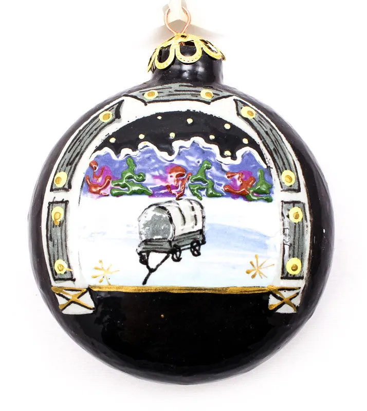 Small Round Ceramic Ornament featuring Frosty Midnight Gallop