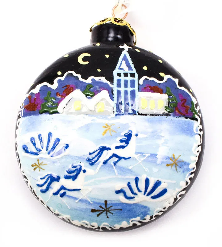 Small Round Ceramic Ornament featuring Frosty Midnight Gallop