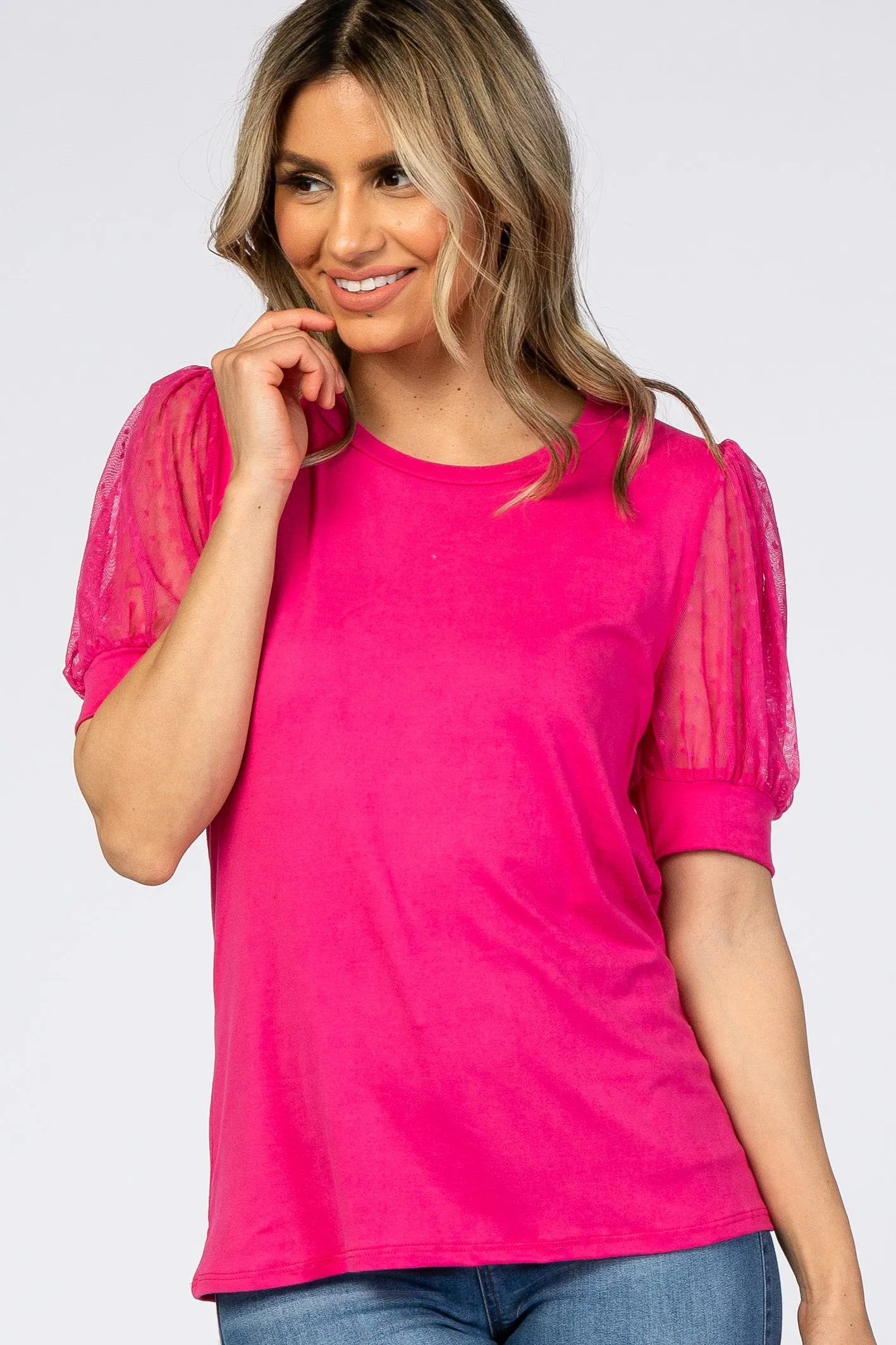 Fuchsia Top with Mesh Sleeves