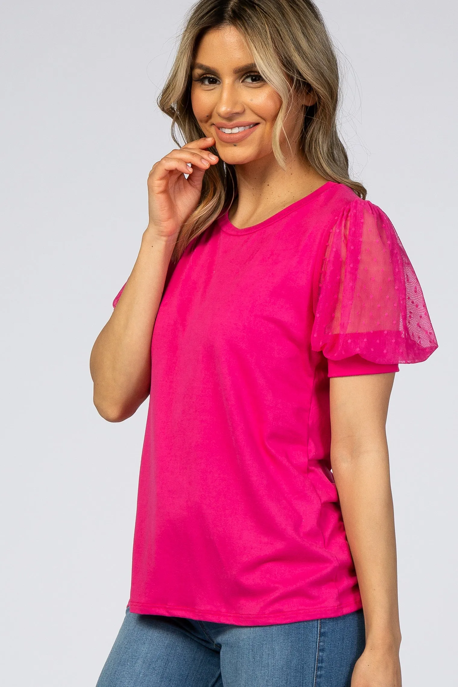 Fuchsia Top with Mesh Sleeves