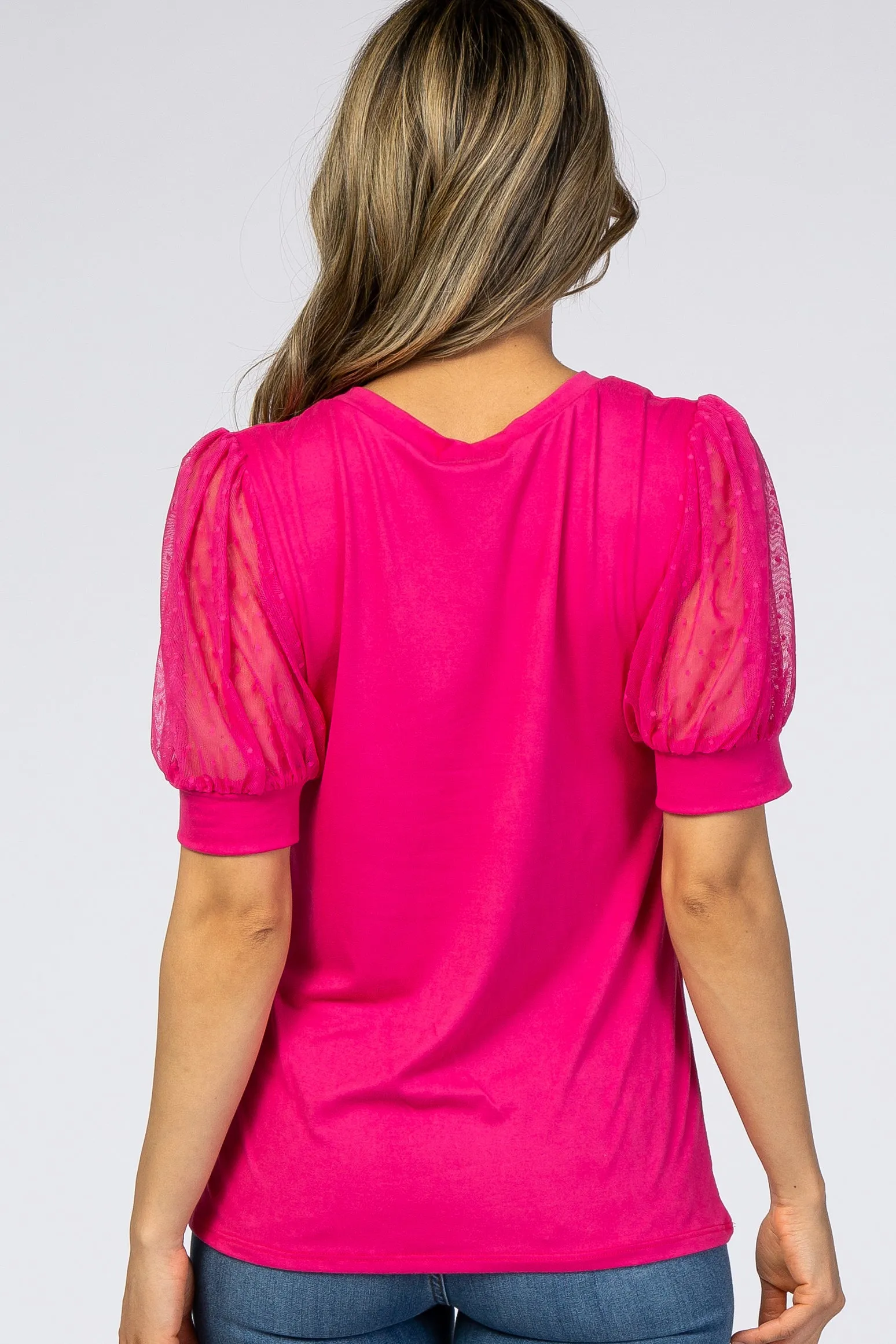 Fuchsia Top with Mesh Sleeves