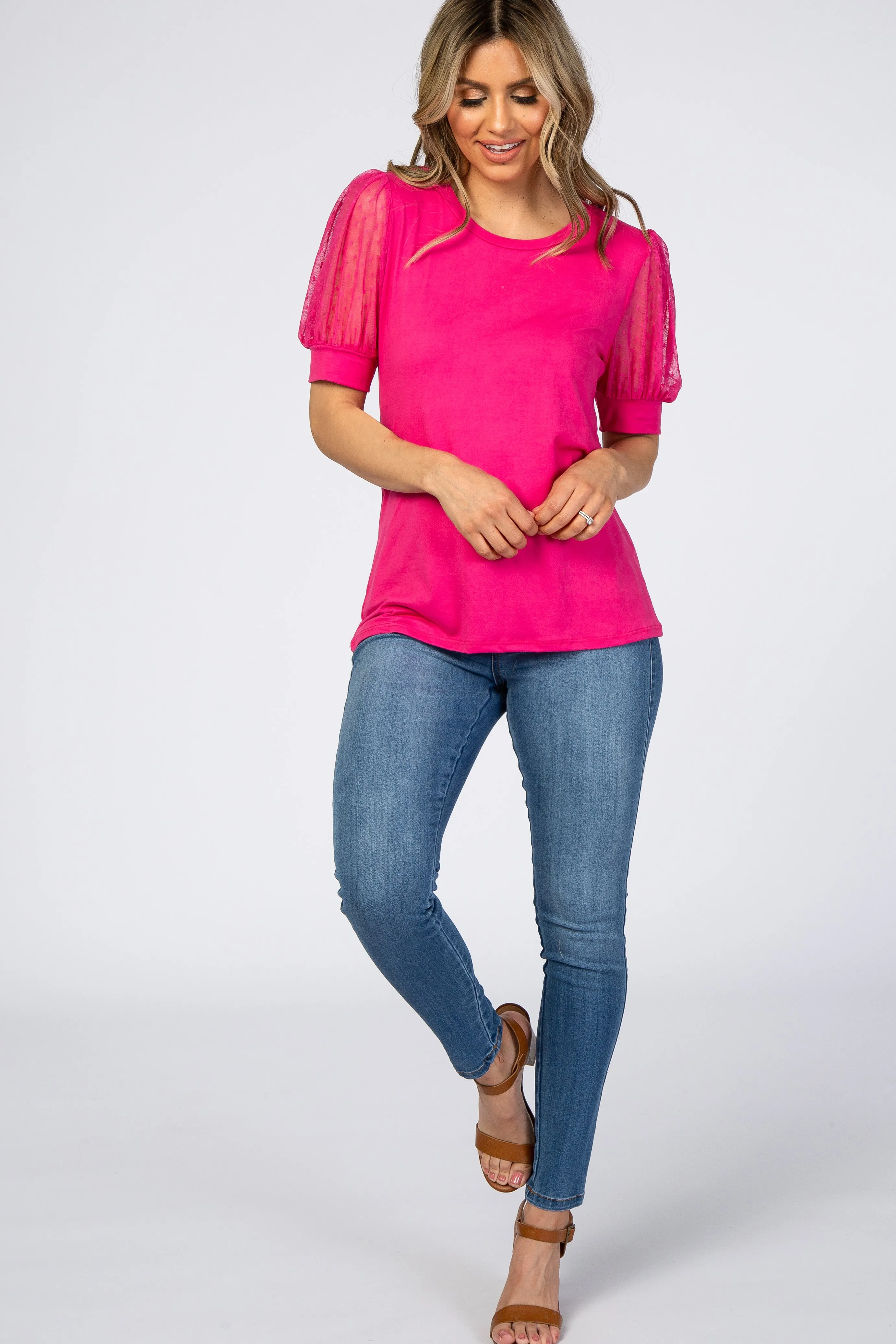 Fuchsia Top with Mesh Sleeves