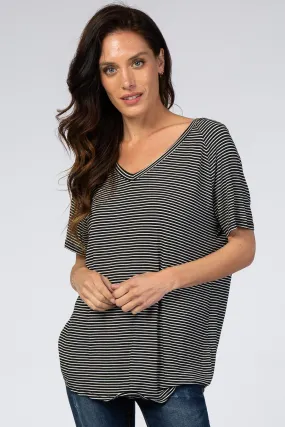 Striped V-Neck Black Short Sleeve Top