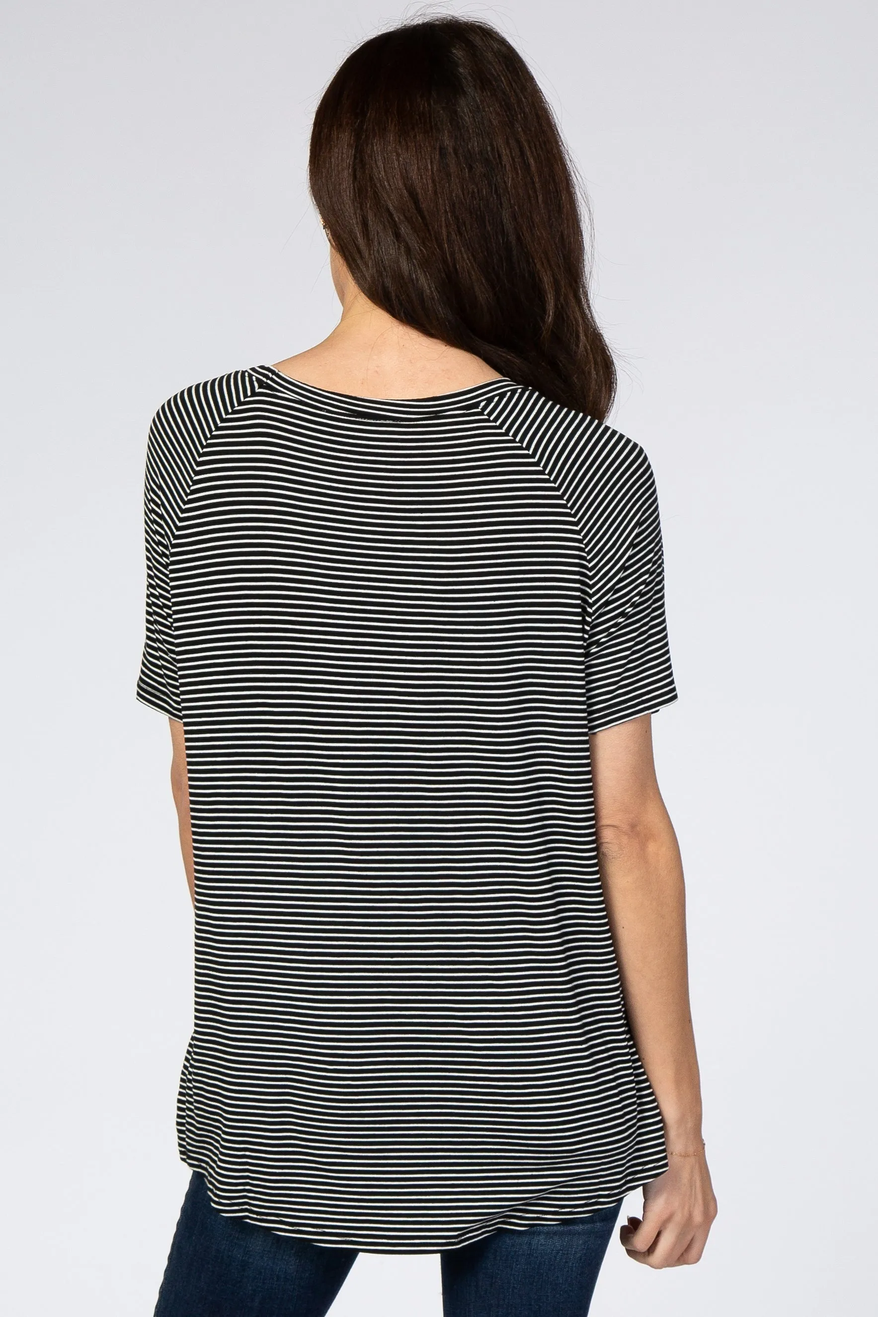 Striped V-Neck Black Short Sleeve Top