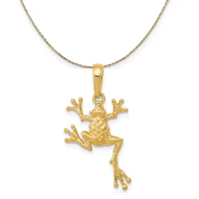 Yellow Gold Textured 2D Frog Necklace