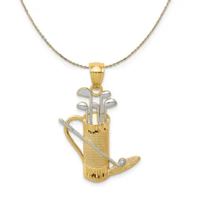 Yellow Gold and Rhodium 2-Tone Golf Bag, Clubs Necklace