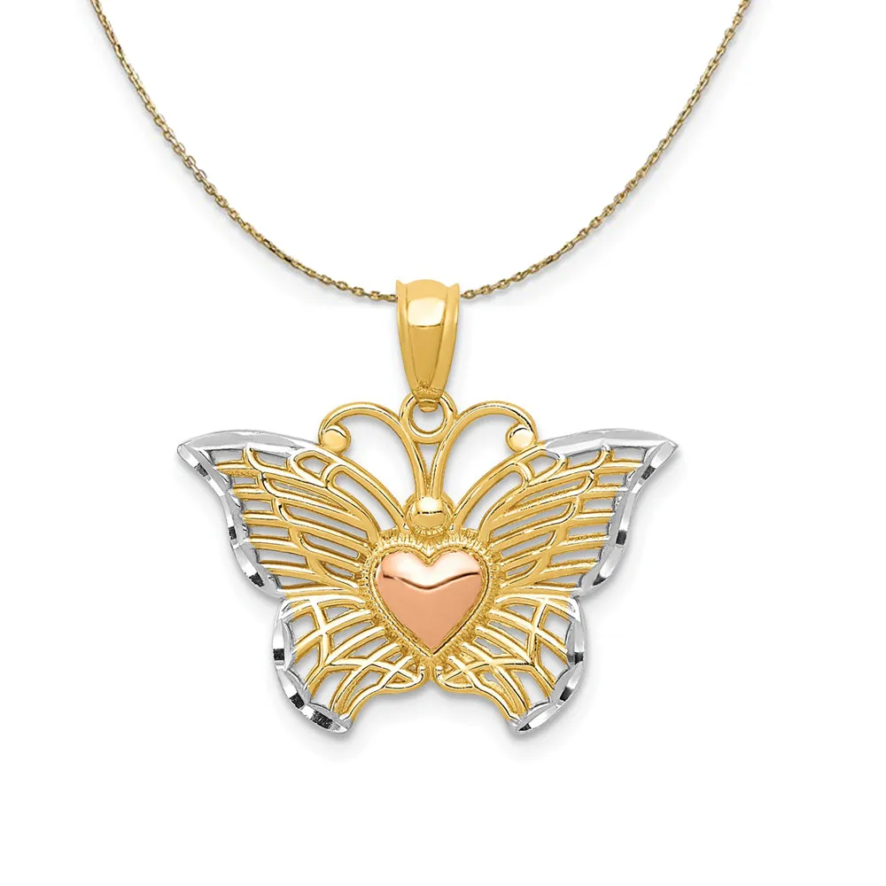 Yellow & Rose Gold Rhodium 22mm Butterfly Heart Necklace