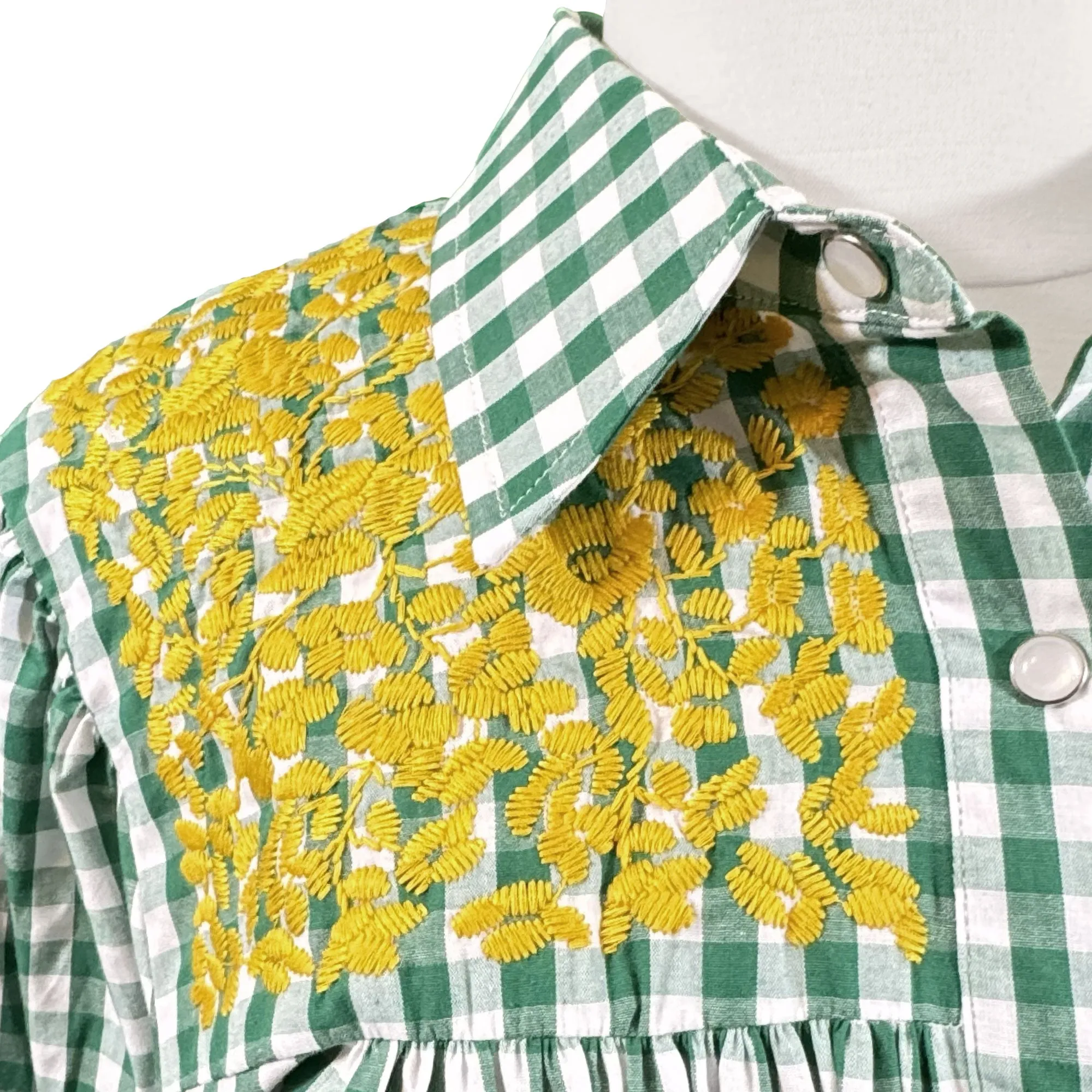 Exclusive Green Buffalo Check Cowgirl Blouse with Gold Accents