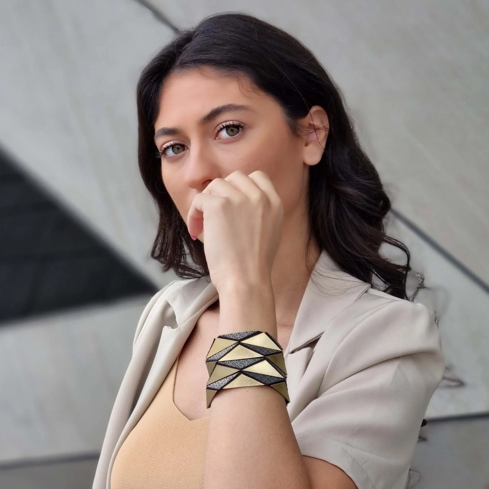 Gold Geometric Leather Origami Bracelet