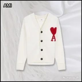 Stylish Unisex Wool Cardigans by AMI PARIS with Plain Logo Design