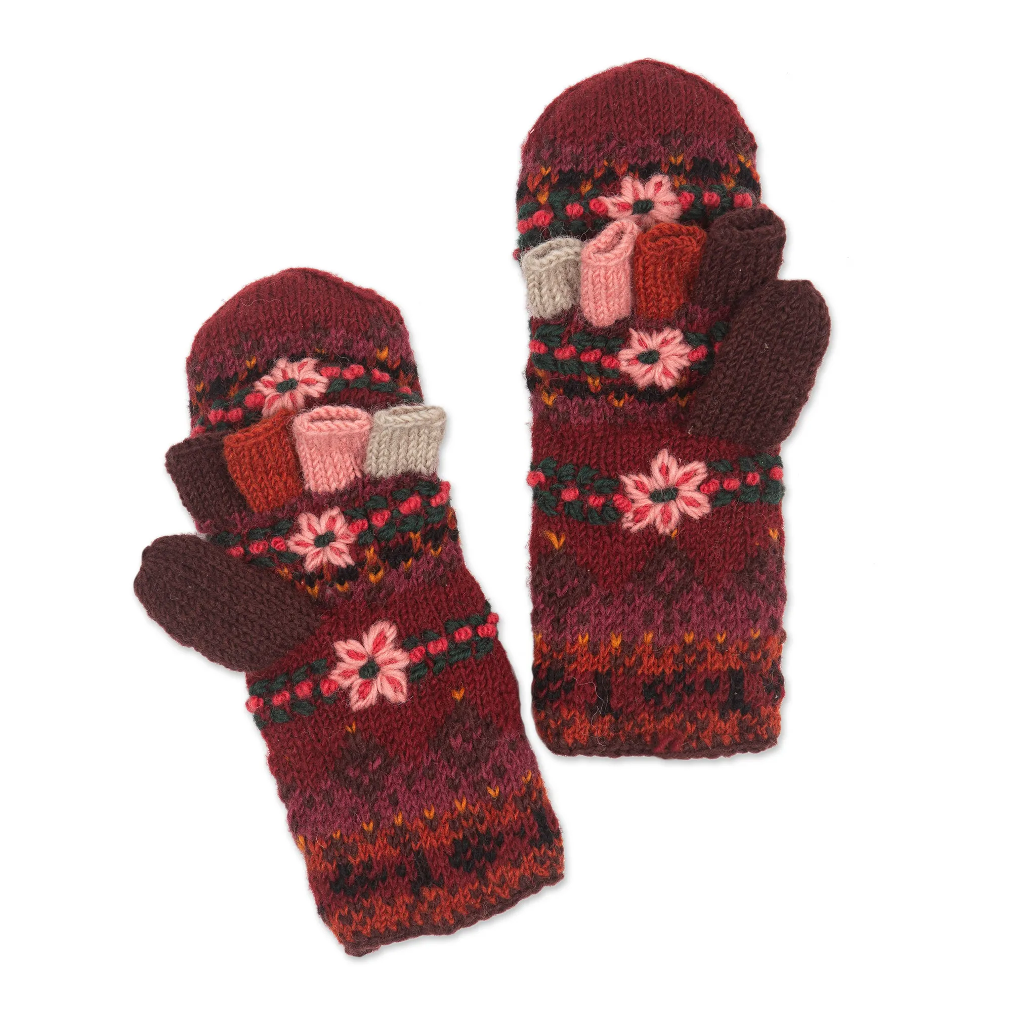 Tarai Hand Embroidered Wool Mittens