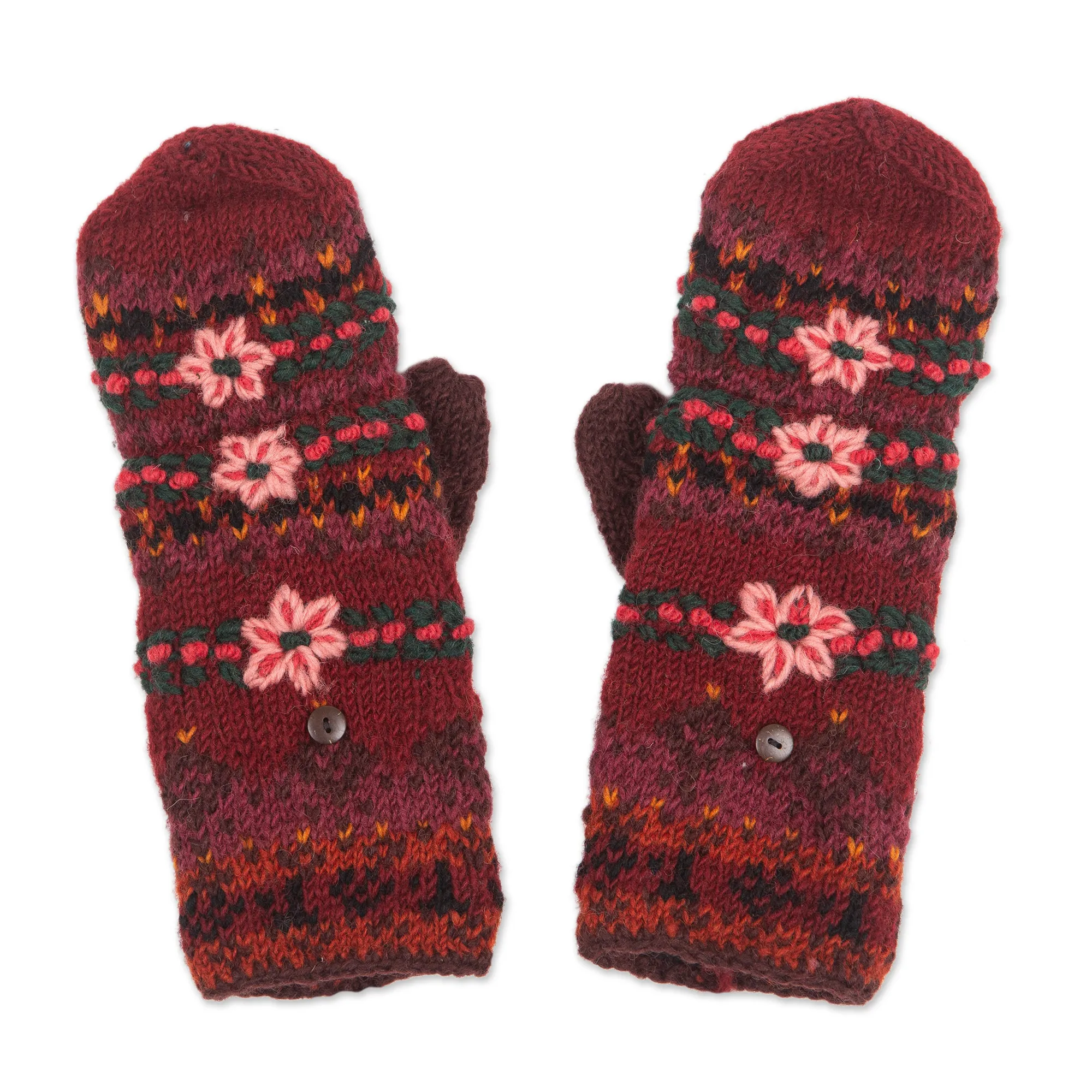 Tarai Hand Embroidered Wool Mittens