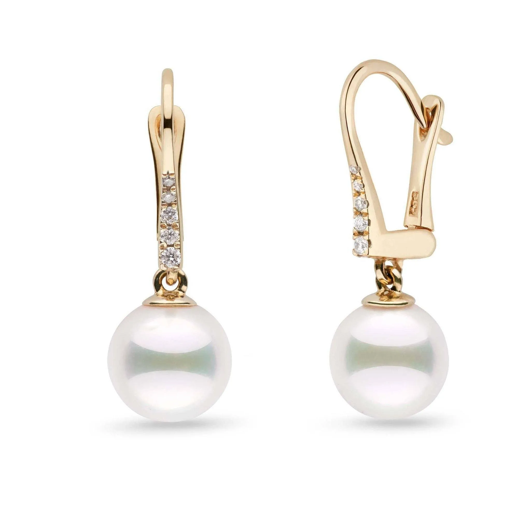 8.5-9.0 mm Pearl and Diamond Dangle Earrings