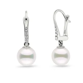 8.5-9.0 mm Pearl and Diamond Dangle Earrings