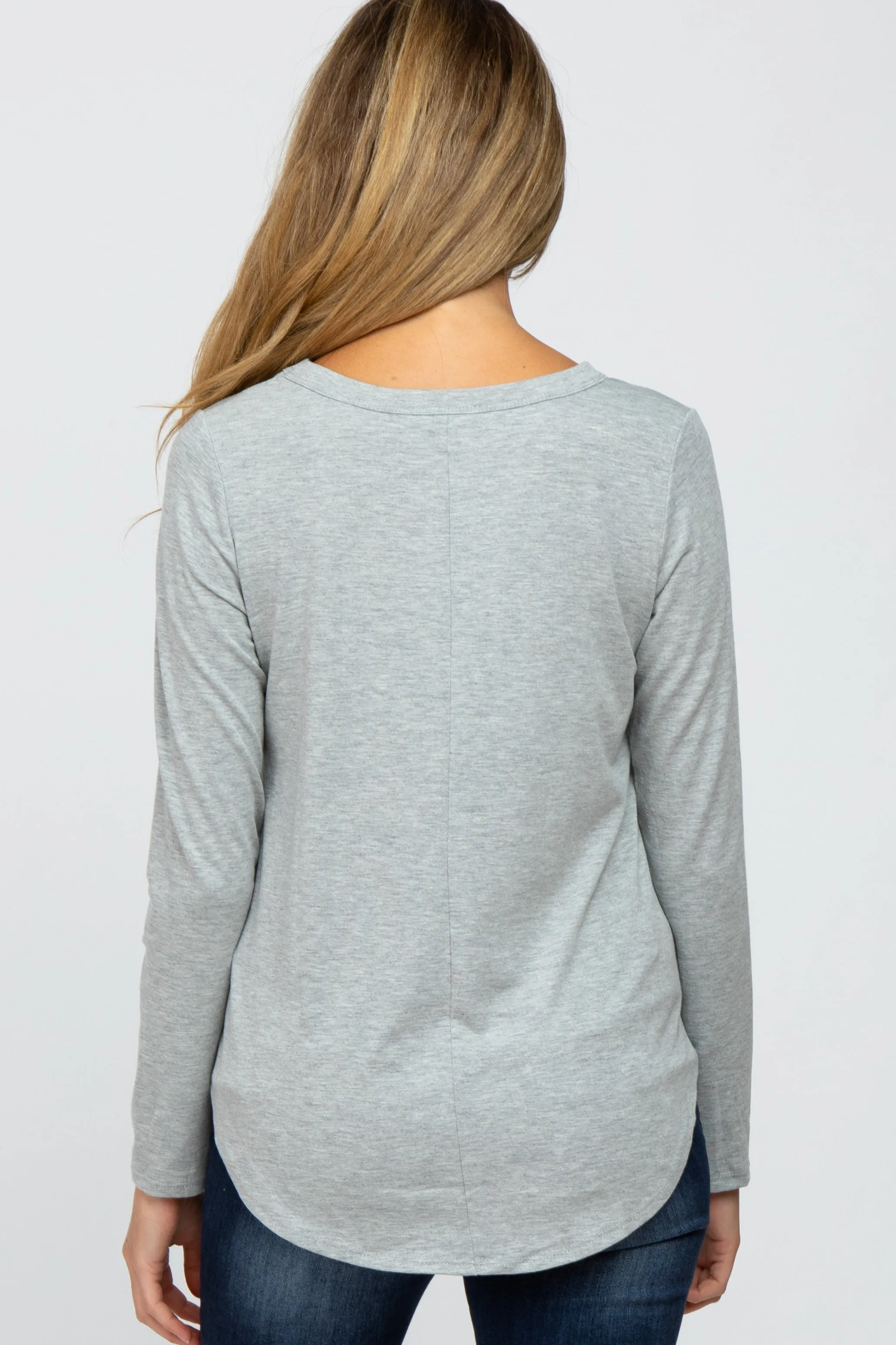 Basic Long Sleeve Maternity Top in Heather Grey