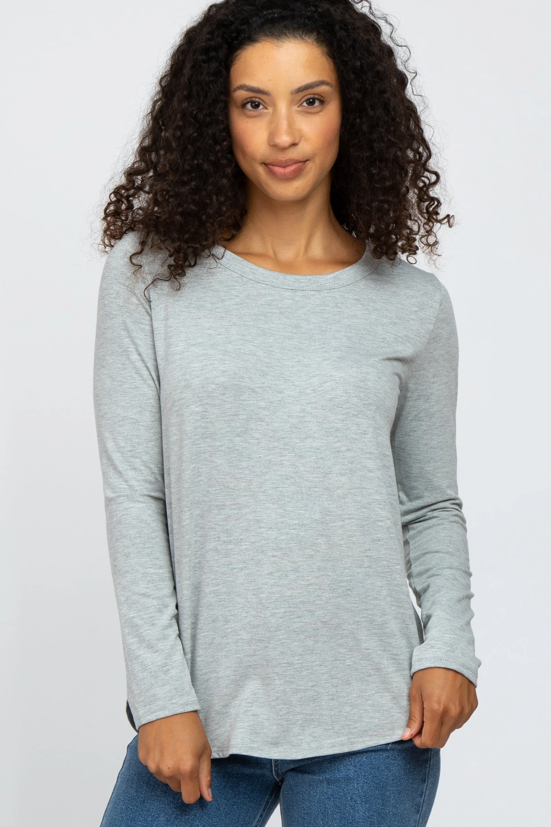 Basic Long Sleeve Maternity Top in Heather Grey