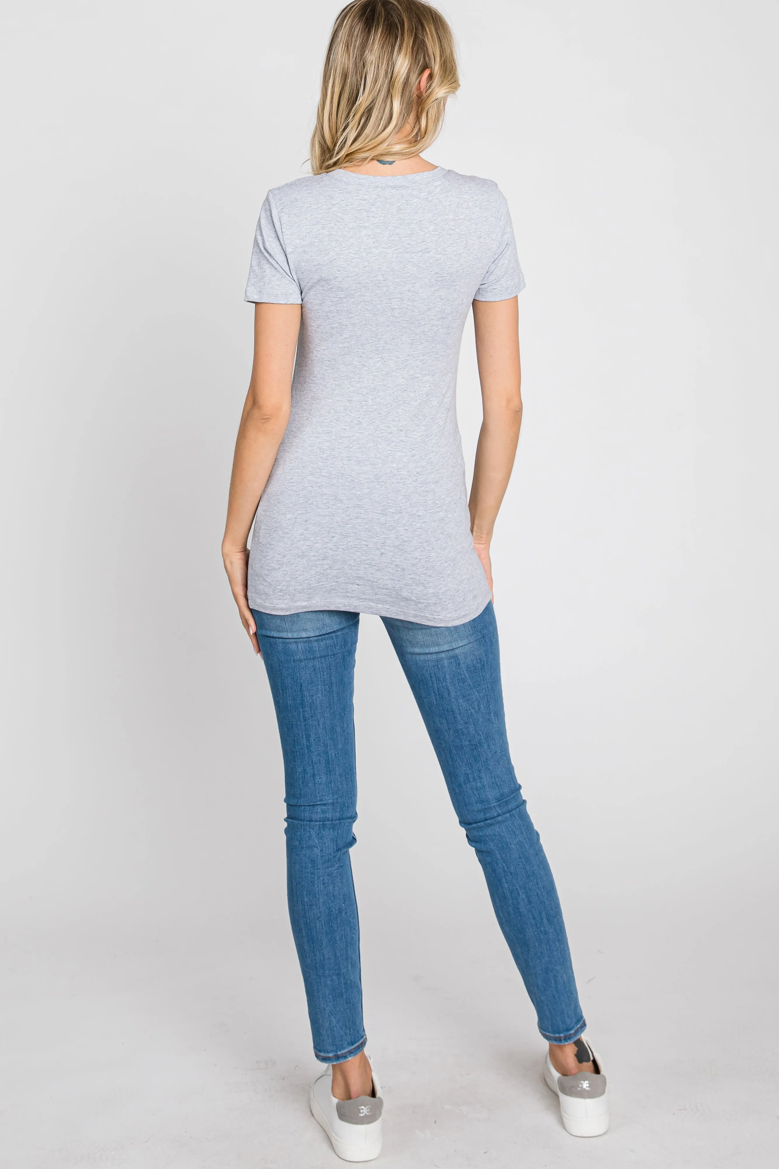 Heather Grey Short Sleeve Top with V-Neck