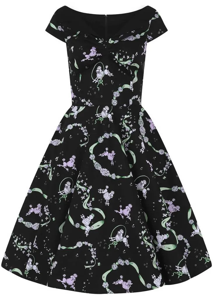 Black 50's Swing Dress with Poodles by Hell Bunny