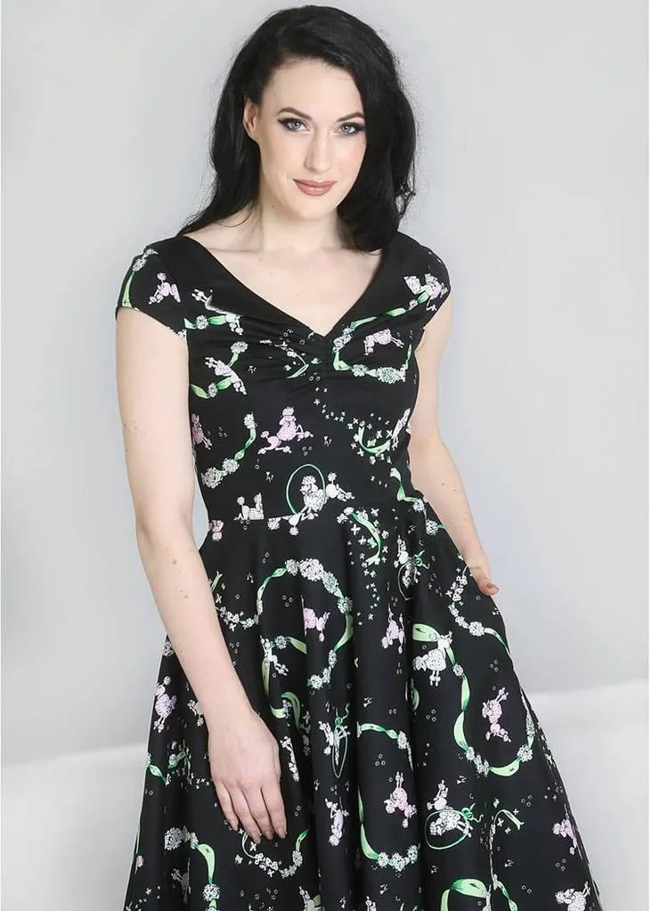 Black 50's Swing Dress with Poodles by Hell Bunny