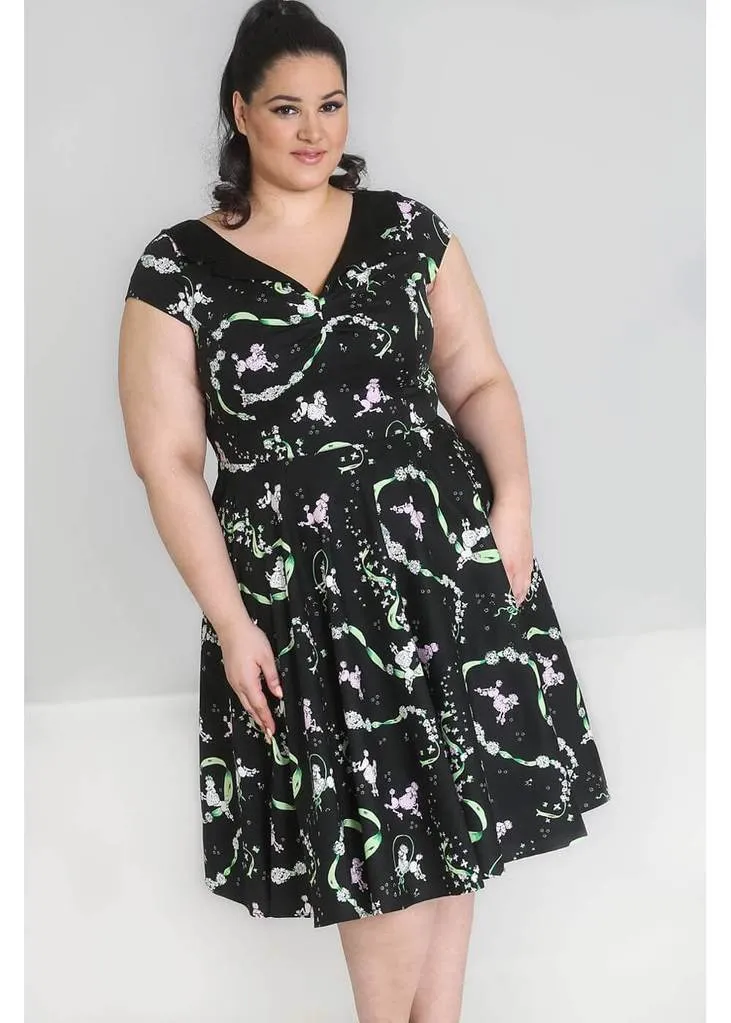 Black 50's Swing Dress with Poodles by Hell Bunny