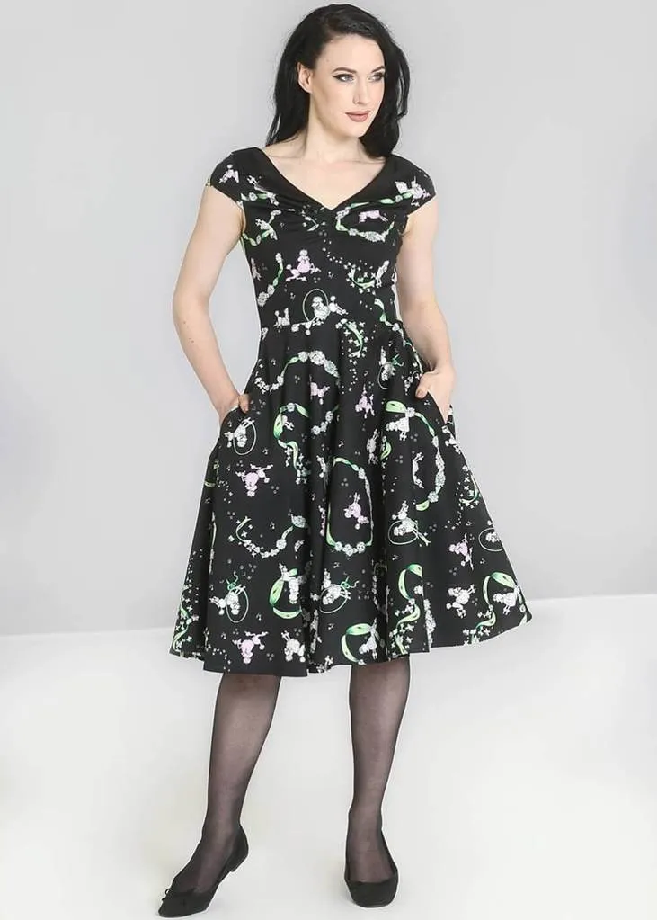 Black 50's Swing Dress with Poodles by Hell Bunny