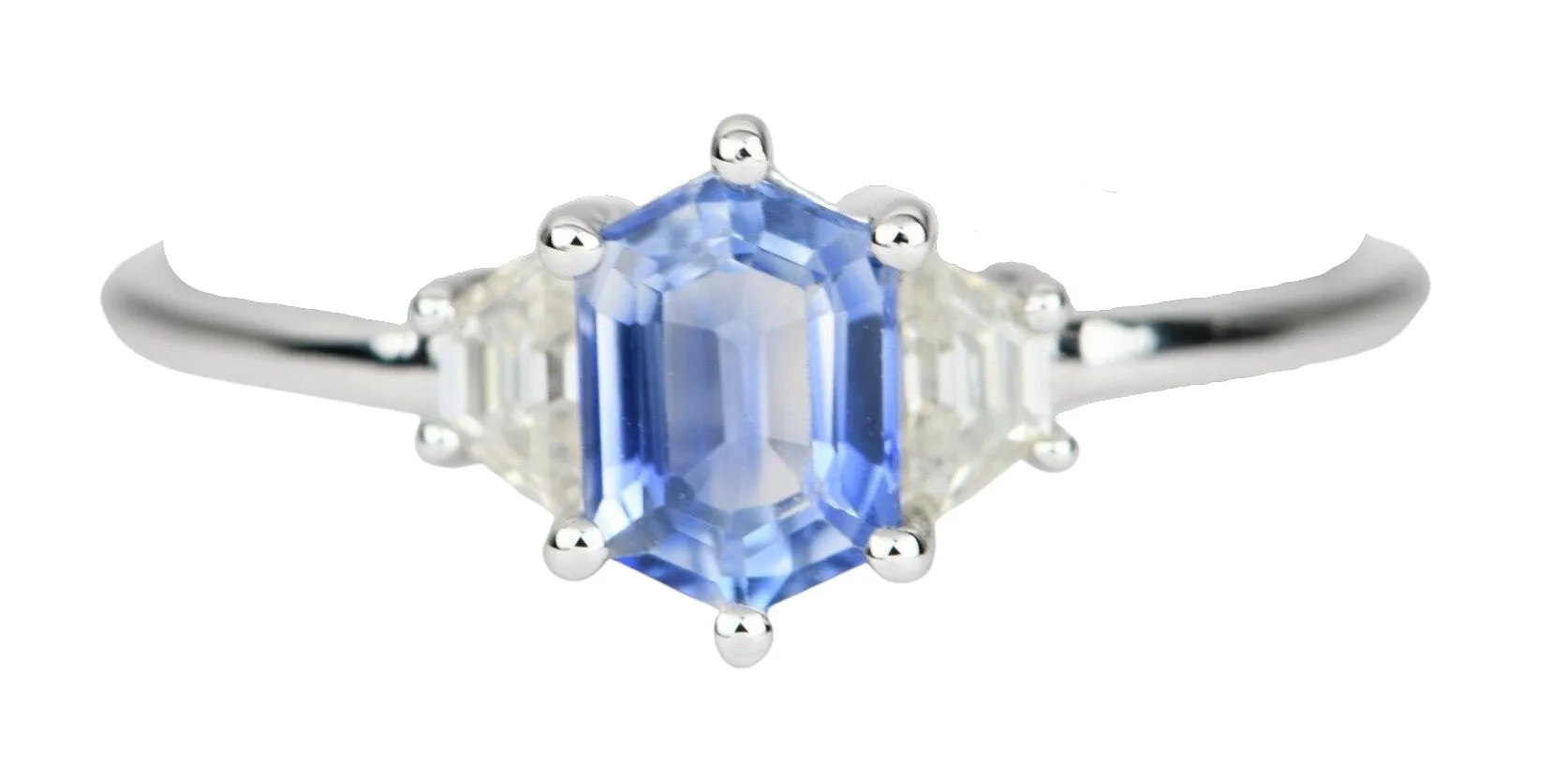 Hexagon Blue Sapphire Moissanite Ring