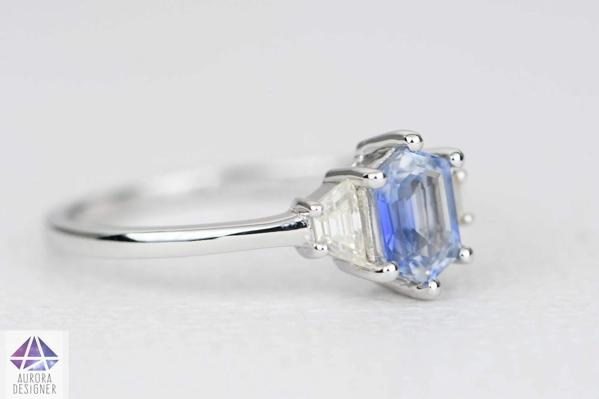 Hexagon Blue Sapphire Moissanite Ring