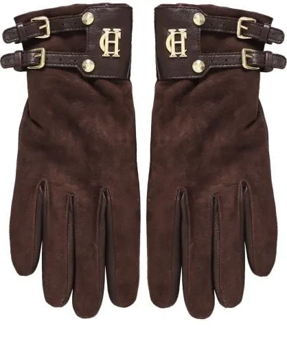 Holland Cooper Brown Monogram Suede Gloves by Jules B