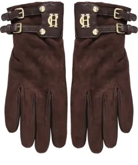 Holland Cooper Brown Monogram Suede Gloves by Jules B