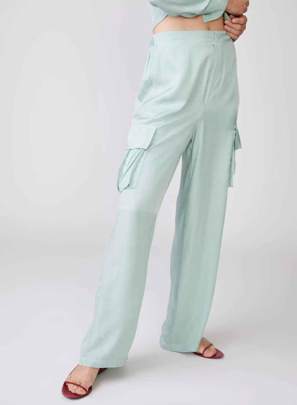 Satin Cargo Pant Honeydew