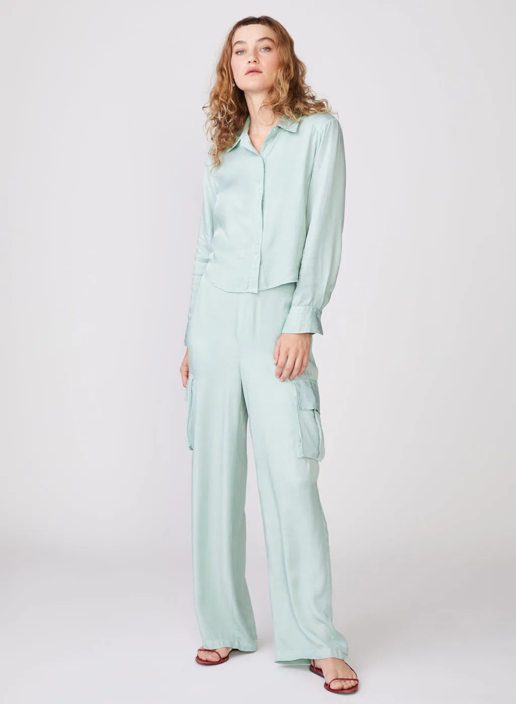 Satin Cargo Pant Honeydew