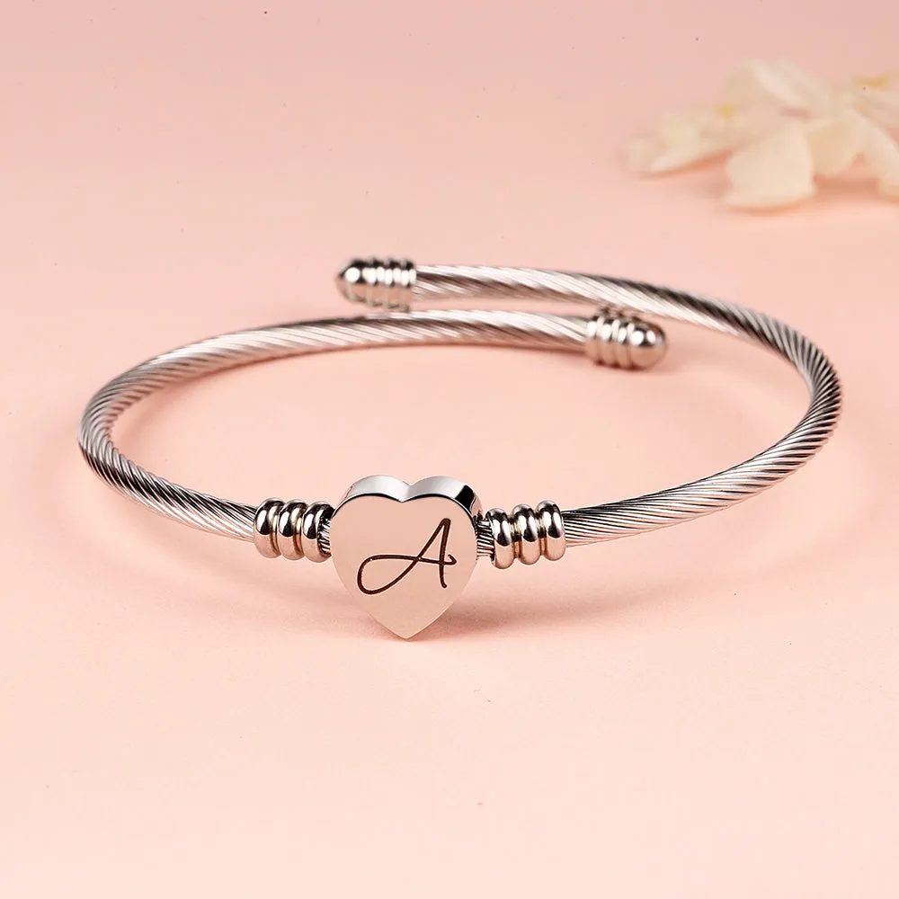 Personalized Heart Cable Bracelet