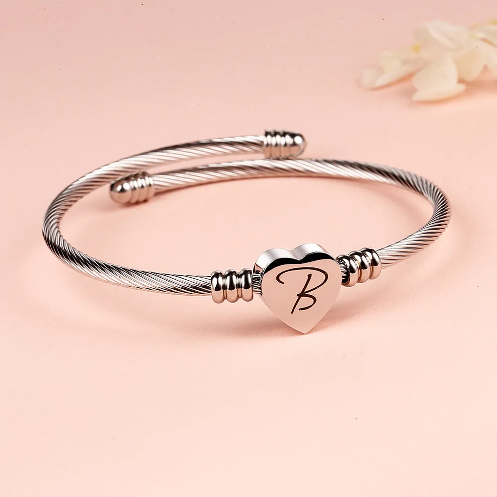 Personalized Heart Cable Bracelet