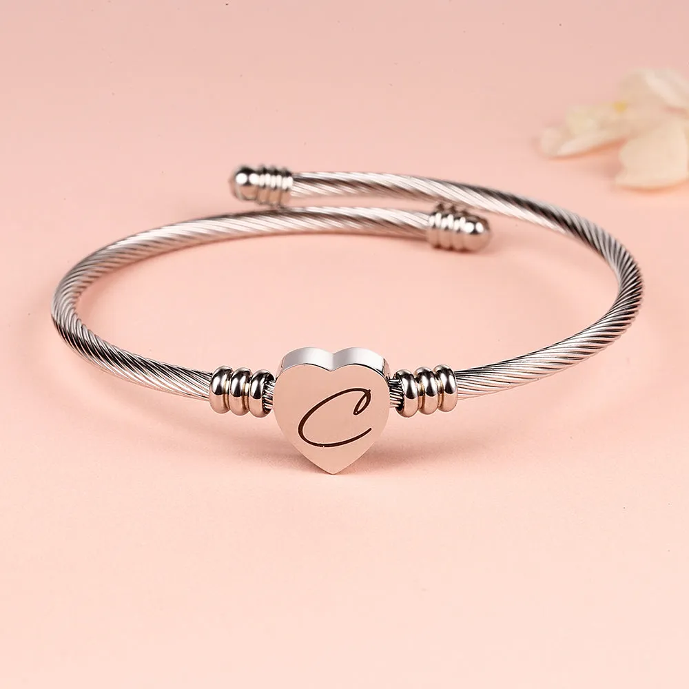 Personalized Heart Cable Bracelet