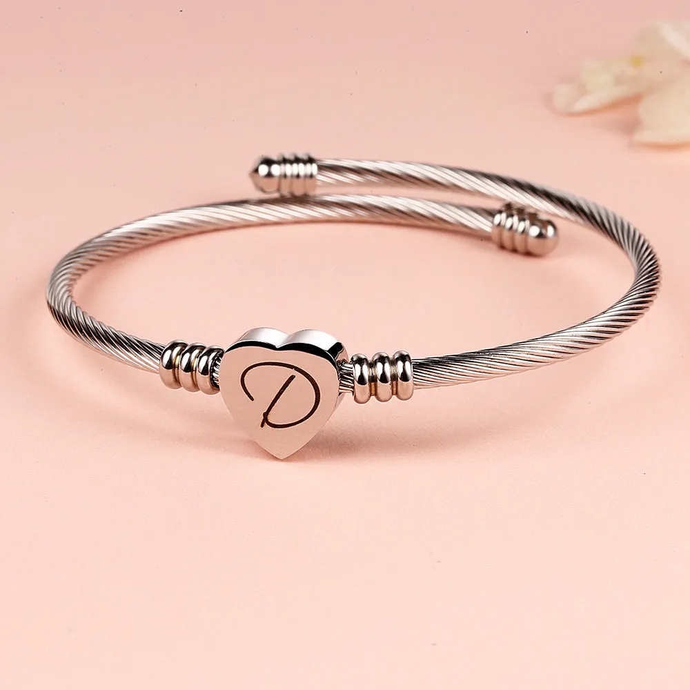 Personalized Heart Cable Bracelet